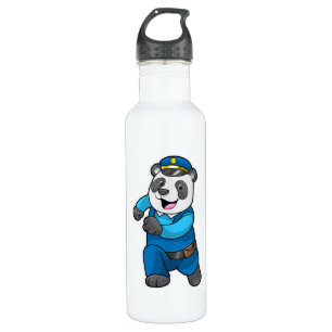Panda als Polizeibeamter mit Polizeihelm Edelstahlflasche