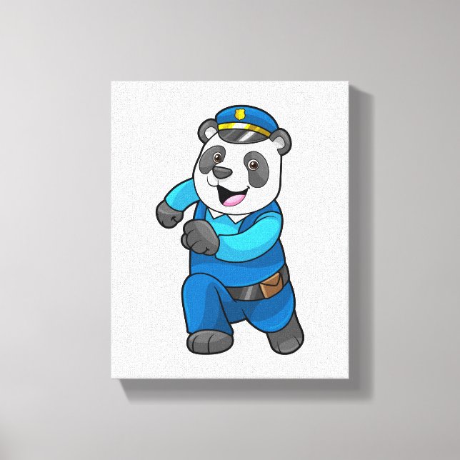 Panda als Polizeibeamter mit Polizeihelm Leinwanddruck (Vorderseite)