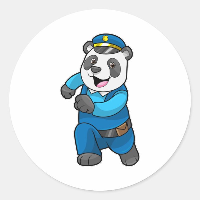 Panda als Polizeibeamter mit Polizeihelm Runder Aufkleber (Vorderseite)