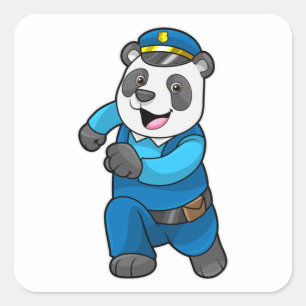 Panda als Polizist mit Polizeimütze Quadratischer Aufkleber