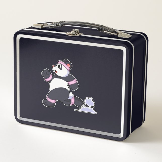 Panda als Runner beim Laufen Metall Brotdose (Vorderseite)