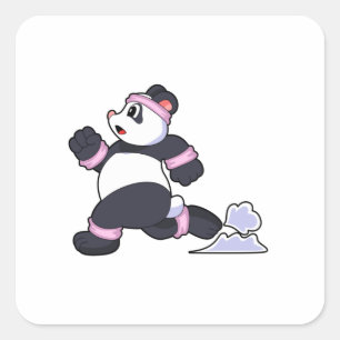 Panda als Runner beim Laufen Quadratischer Aufkleber
