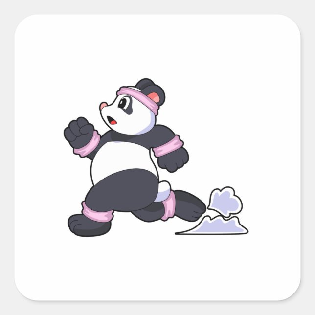 Panda als Runner beim Laufen Quadratischer Aufkleber (Vorderseite)
