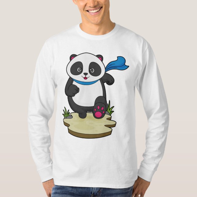 Panda als Runner mit Scarf T-Shirt (Vorderseite)