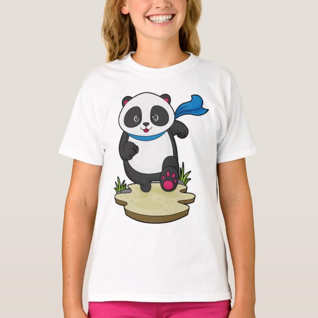 Panda als Runner mit Scarf T-Shirt (Vorderseite)