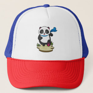 Panda als Runner mit Scarf Truckerkappe