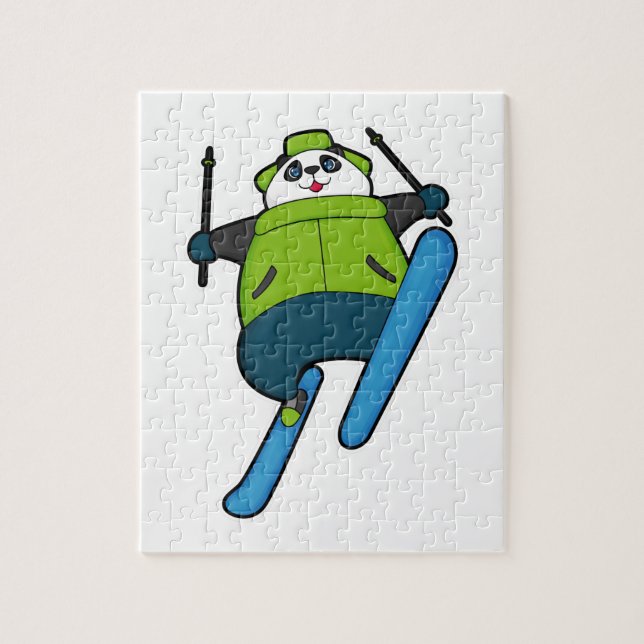 Panda als Skijumper mit Ski (Vertikal)