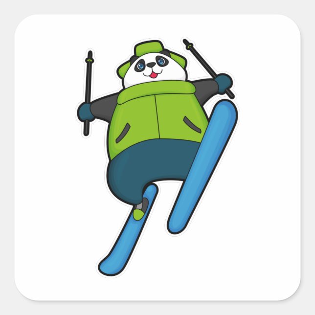 Panda als Skijumper mit Ski Quadratischer Aufkleber (Vorderseite)