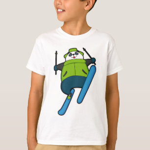Panda als Skijumper mit Ski T-Shirt