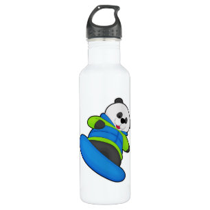 Panda als Snowboarder mit Snowboard Edelstahlflasche
