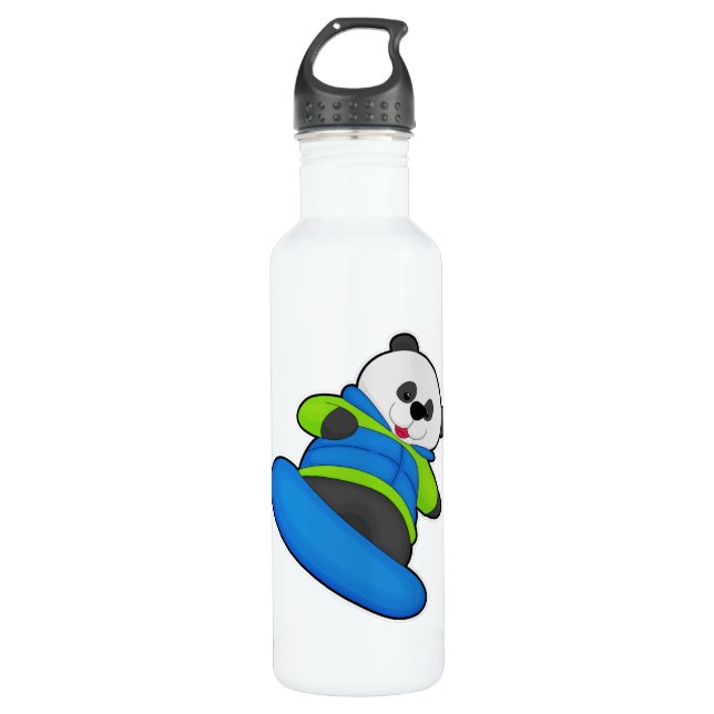 Panda als Snowboarder mit Snowboard Edelstahlflasche (Vorderseite)