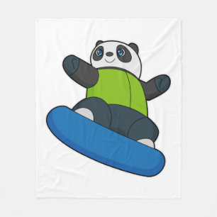 Panda als Snowboarder mit Snowboard Fleecedecke