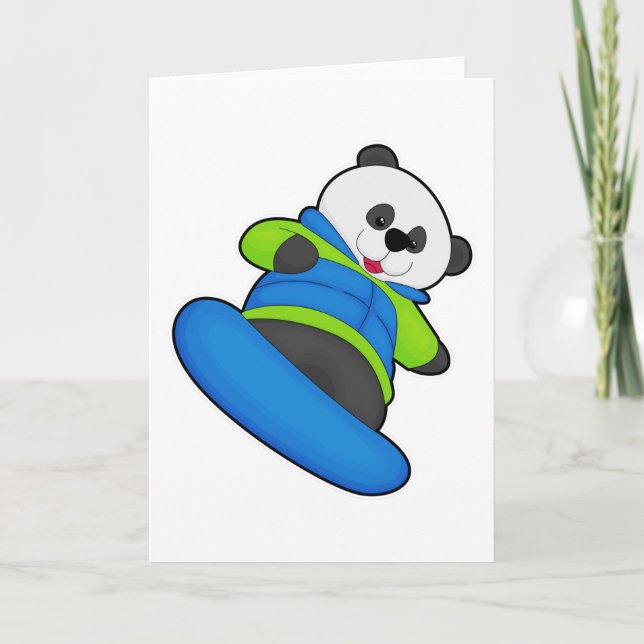 Panda als Snowboarder mit Snowboard Karte (Vorderseite)