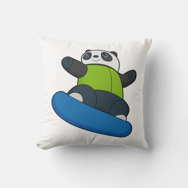 Panda als Snowboarder mit Snowboard Kissen (Vorderseite)