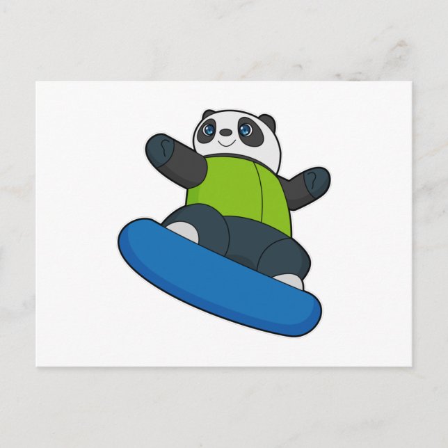 Panda als Snowboarder mit Snowboard Postkarte (Vorderseite)