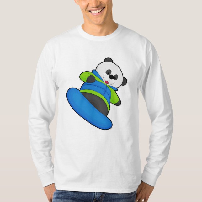 Panda als Snowboarder mit Snowboard T-Shirt (Vorderseite)
