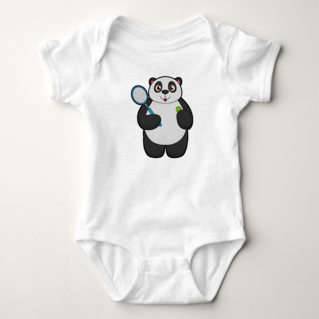 Panda als Tennisspieler mit Tennisschläger Baby Strampler (Vorderseite)