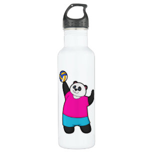 Panda als Volleyballspieler mit Volleyball Edelstahlflasche
