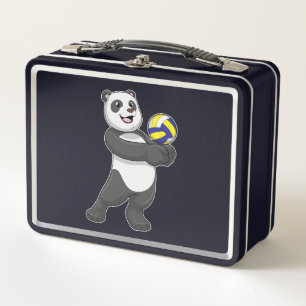 Panda als Volleyballspieler mit Volleyball Metall Brotdose