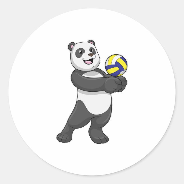 Panda als Volleyballspieler mit Volleyball Runder Aufkleber (Vorderseite)