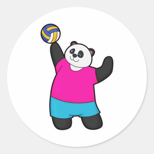 Panda als Volleyballspieler mit Volleyball Runder Aufkleber (Vorderseite)