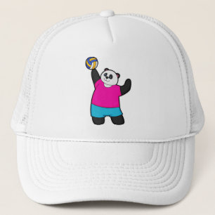 Panda als Volleyballspieler mit Volleyball Truckerkappe