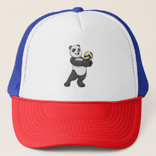 Panda als Volleyballspieler mit Volleyball Truckerkappe