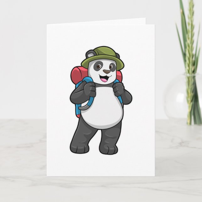 Panda als Wanderer mit Rucksack Karte (Vorderseite)