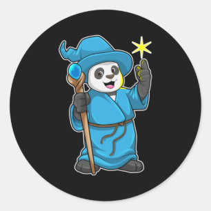 Panda als Zauberer mit Zauberstab Runder Aufkleber