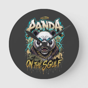 Panda am Golf - Kantige urbane Streetwear-Grafik Runde Wanduhr