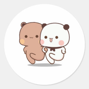 Panda and Brownie Bear Couple Runder Aufkleber