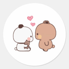 Panda and Brownie Bear Couple Runder Aufkleber