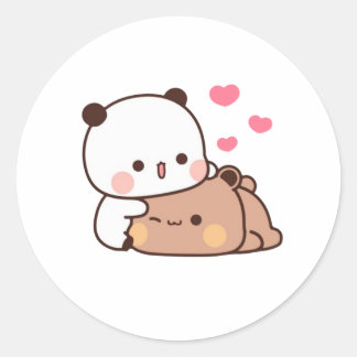 Panda and Brownie Bear Couple Runder Aufkleber