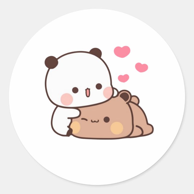 Panda and Brownie Bear Couple Runder Aufkleber (Vorderseite)