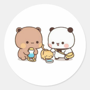 Panda and Brownie Bear Couple Runder Aufkleber