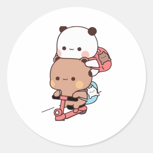 Panda and Brownie Bear Couple Runder Aufkleber (Vorderseite)