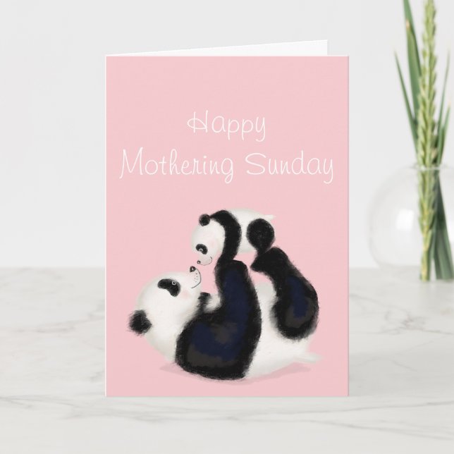 Panda and cub Mothering Sunday card (pink) Karte (Vorderseite)
