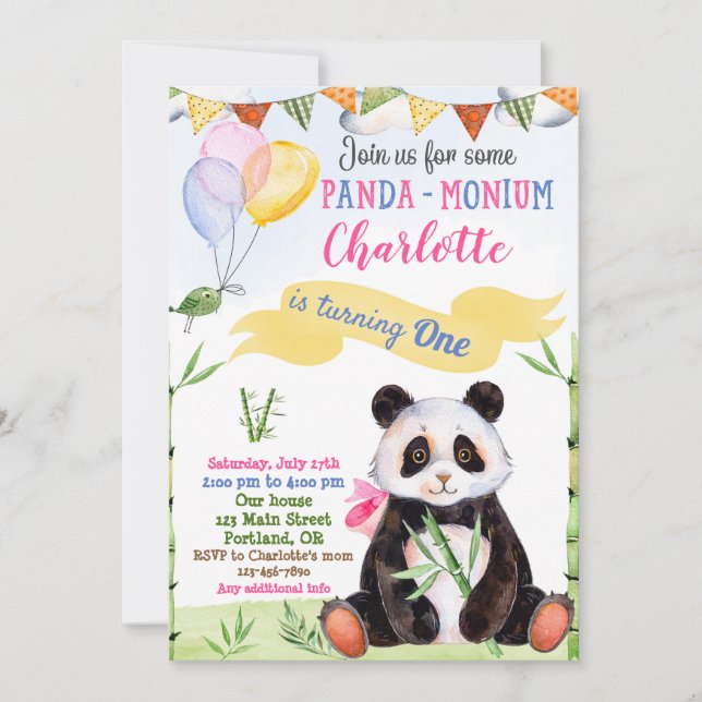 Panda anniversaire invitation 1er premier annivers (Devant)