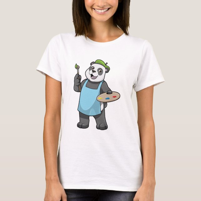 Panda as Painter with Brush & Colour T-Shirt (Vorderseite)