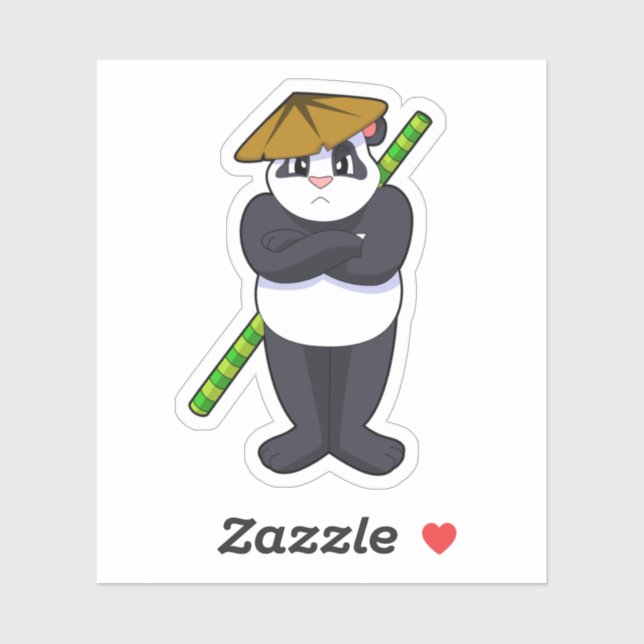 Panda at Stick fight Martial arts.PNG Aufkleber (Blatt)