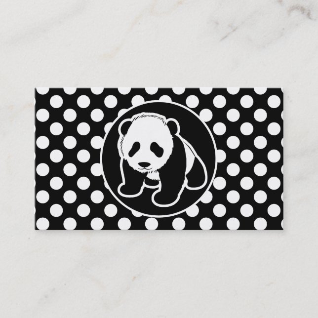 Panda auf schwarzen und weißen Polka-Punkten Visitenkarte (Vorderseite)