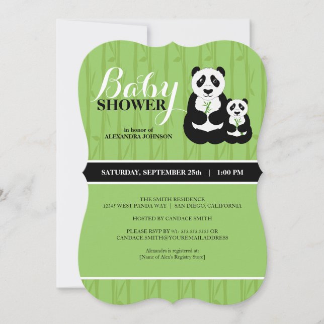 Panda Baby Dusche Grün Einladung (Vorderseite)