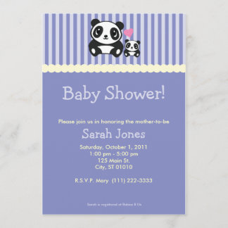 Panda-Baby-Dusche - lila Einladung