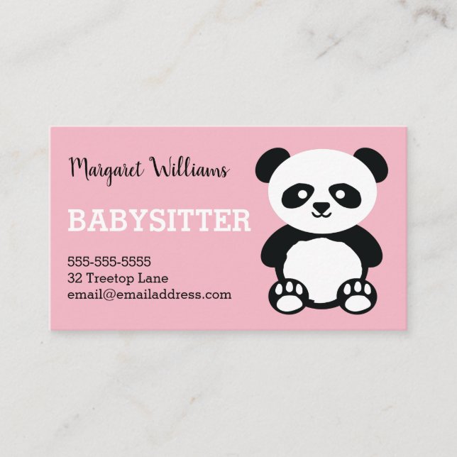 Panda-Babysitting Kinderbetreuungs-rosa Visitenkarte (Vorderseite)