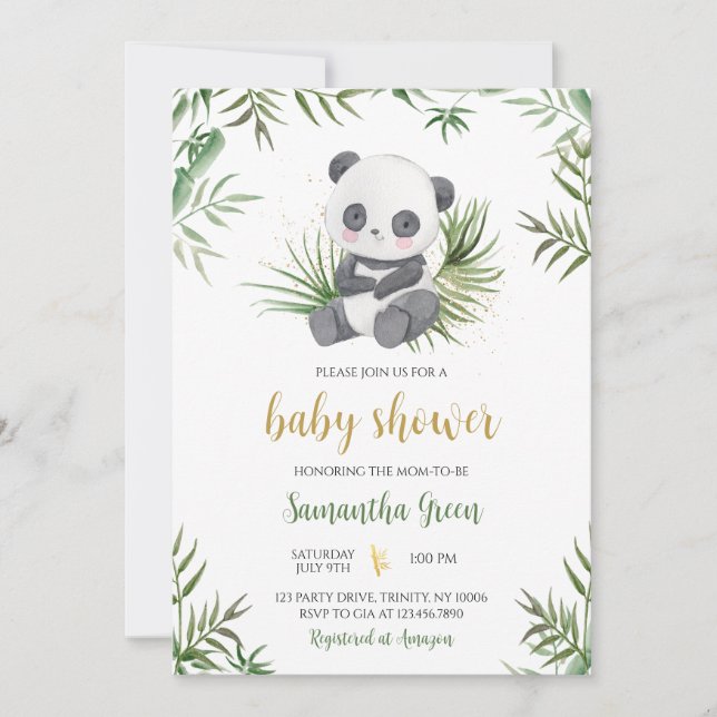 Panda Bamboo Babydusche Einladung (Vorderseite)