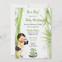 Panda Bamboo Theme Baby Boy Schwarz-weiß Green Einladung