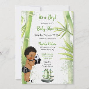 Panda Bamboo Theme Baby Boy Schwarz-weiß Green Einladung