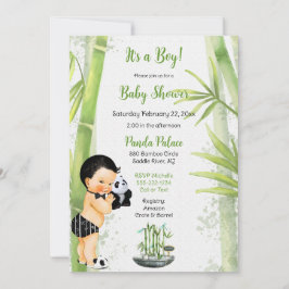 Panda Bamboo Theme Baby Boy Schwarz-weiß Green Einladung