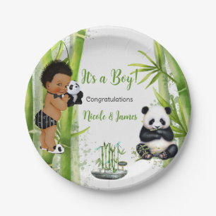 Panda Bamboo Theme Baby Boy Schwarz-weiß Green Pappteller