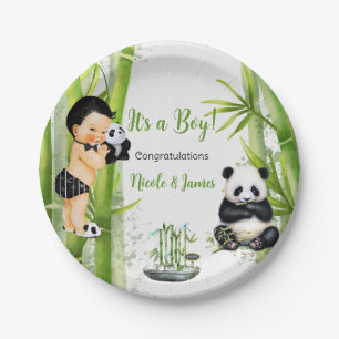 Panda-Bambus-Thema Baby Junge Schwarz Weiß Grün Pappteller
